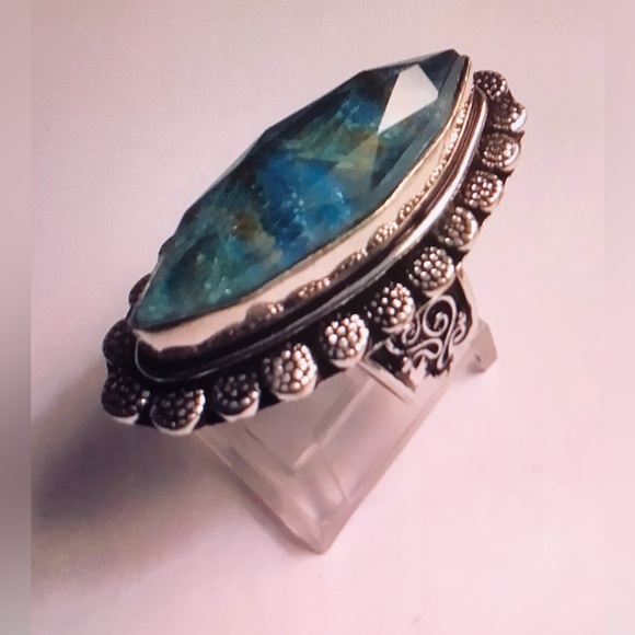 925 Sterling Silver Jewelry - Blue Apatite Stamped 925 Sterling Silver Ring